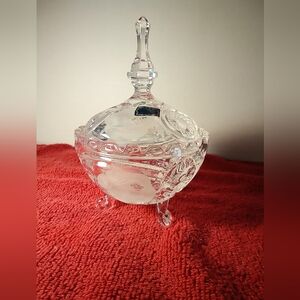 Elegant Vintage Crystal Glass Candy Dish/ Bow, Made In Germany 1960sl